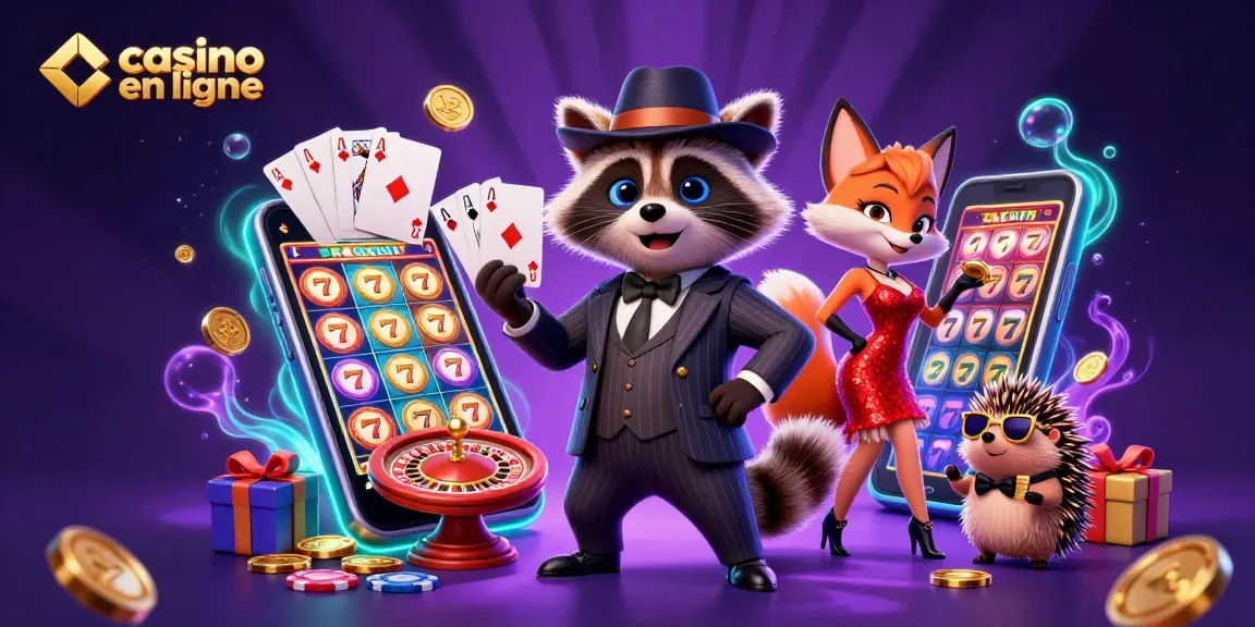 Découvrez un monde fascinant de casino en ligne avec une illustration d'un écureuil élégant, une renarde charmeuse et un hérisson gardien.