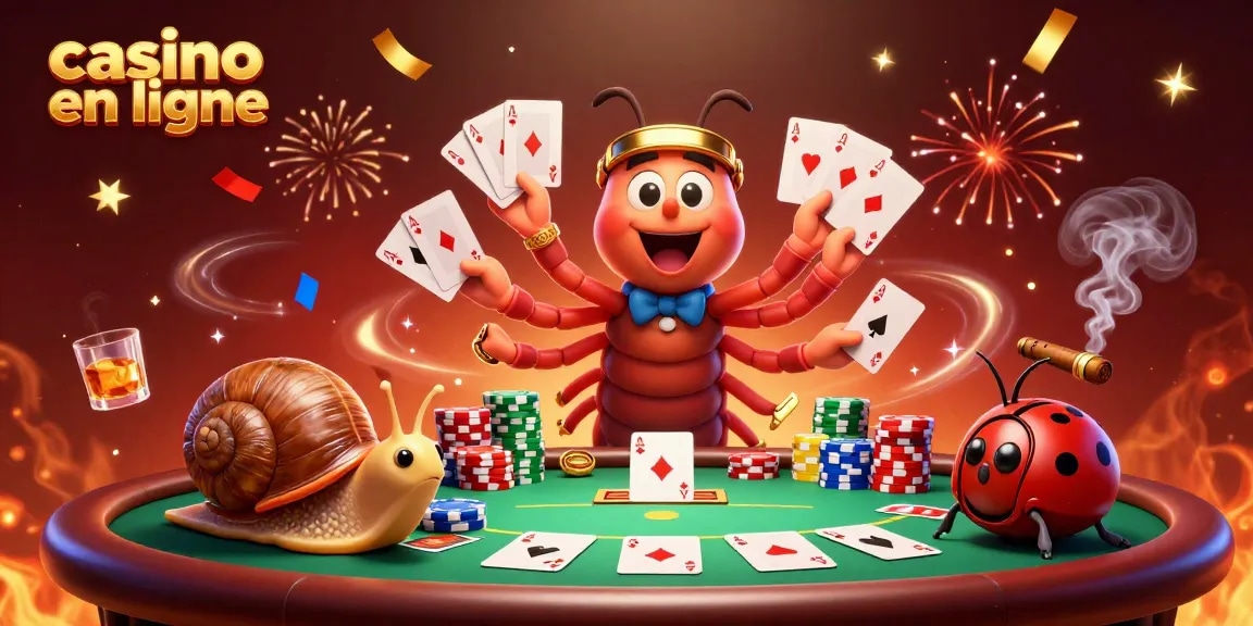 Jouer en ligne dans un casino en ligne avec un millipède croupier et un escargot joueur.