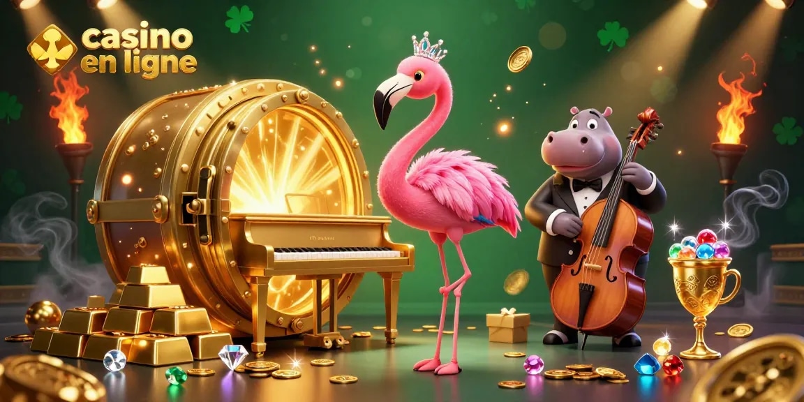 Profitez de l’ambiance électrisante du casino en ligne avec cette illustration colorée d'un chanteur et de son groupe