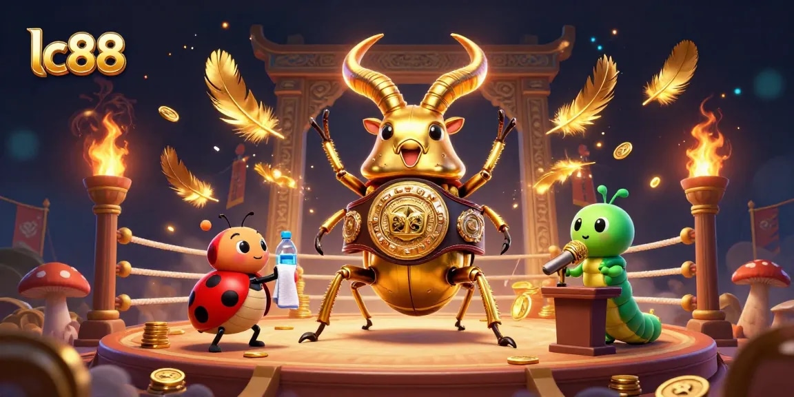 Experience excitement with lc88 in a colorful 3D casino showdown with a fighting beetle and charming characters.