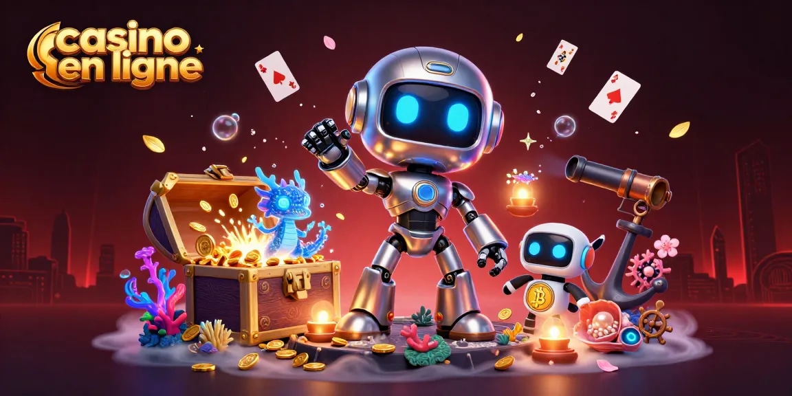 Découvrez un monde vibrant de casino en ligne avec un robot animé et des éléments sous-marins.