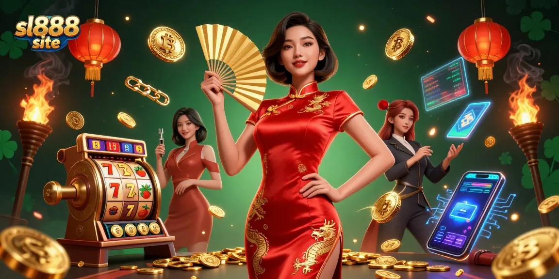 Engage in the thrilling sl888 site casino experience amid jackpot symbols and crypto elements in vibrant 3D.