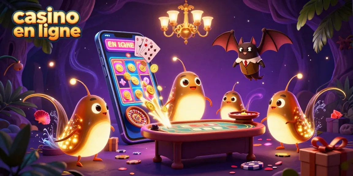 Les lumières bioluminescentes d'une équipe de lucioles illuminent un casino en ligne vibrant avec des jeux captivants.