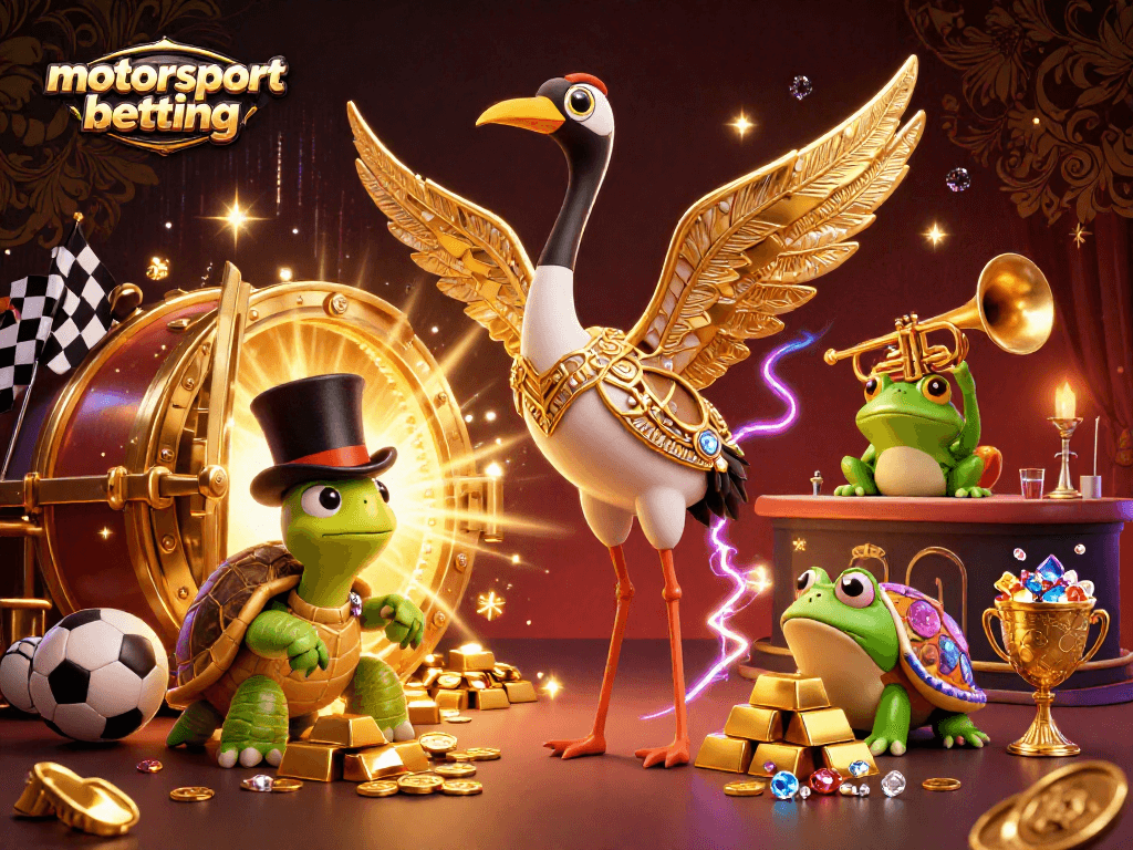 Engage in motorsport betting with this vibrant illustration featuring characters at a lively casino bar.