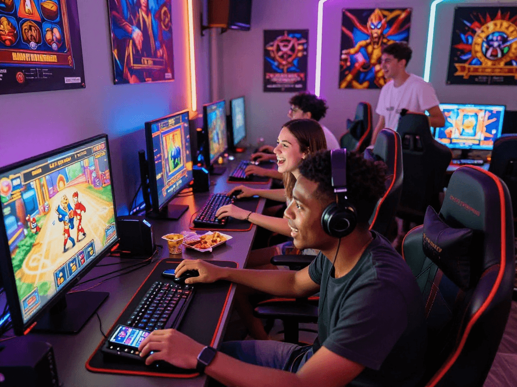 Exciting online gaming scene featuring friends enjoying gacor slot games together.