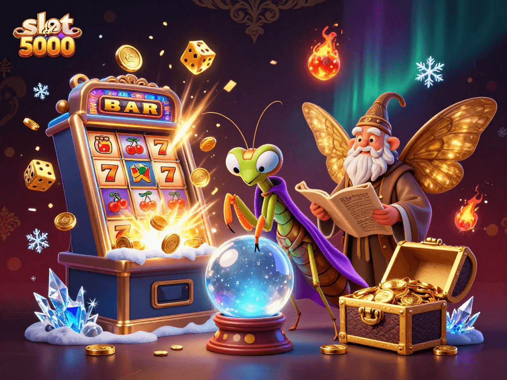 Experience thrilling wins with slot depo 5000 in a vibrant 3D casino scene.