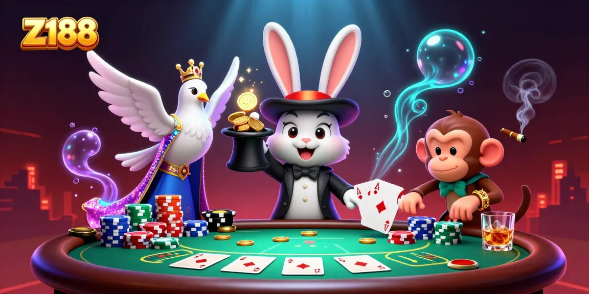 Z188 creates thrilling casino excitement as a magician rabbit pulls coins. Experience dynamic gameplay!
