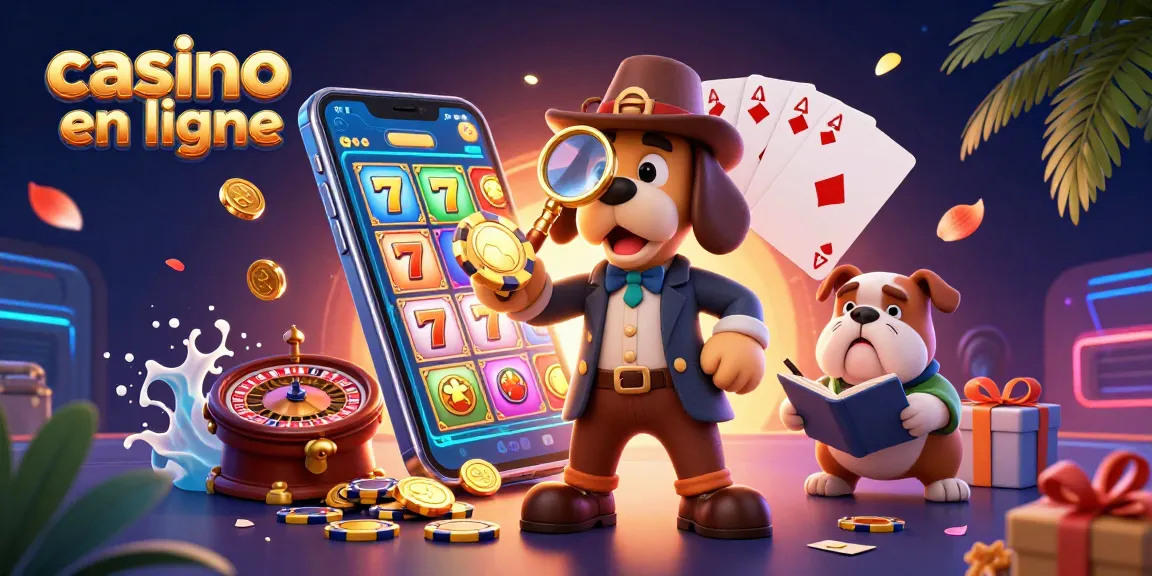Illustration dynamique de casino en ligne avec un détective et son compagnon, révélant des indices.