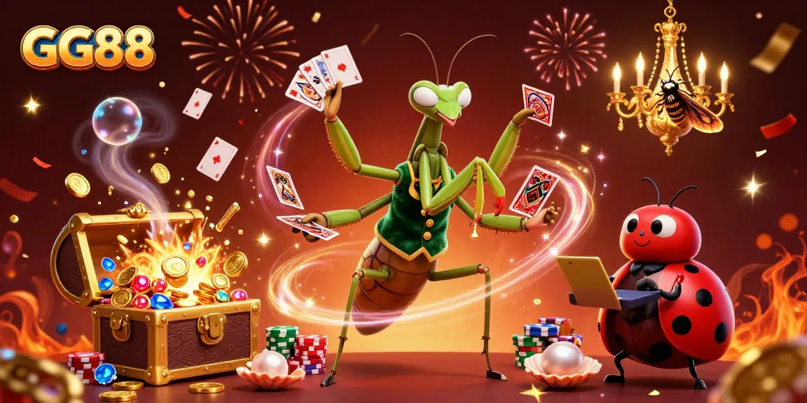 Engage in exciting GG88 gambling with vibrant casino characters, dynamic gameplay elements, and festive atmosphere.