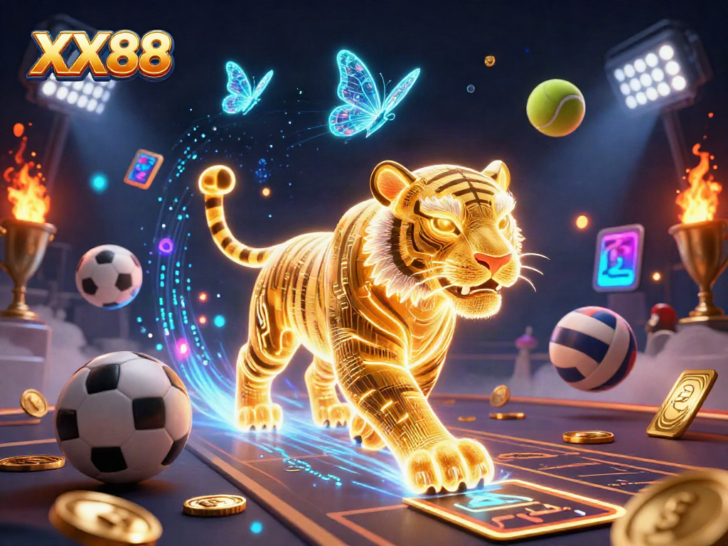 Experience thrilling gaming at XX88 with a vibrant digital casino scene and glowing characters.