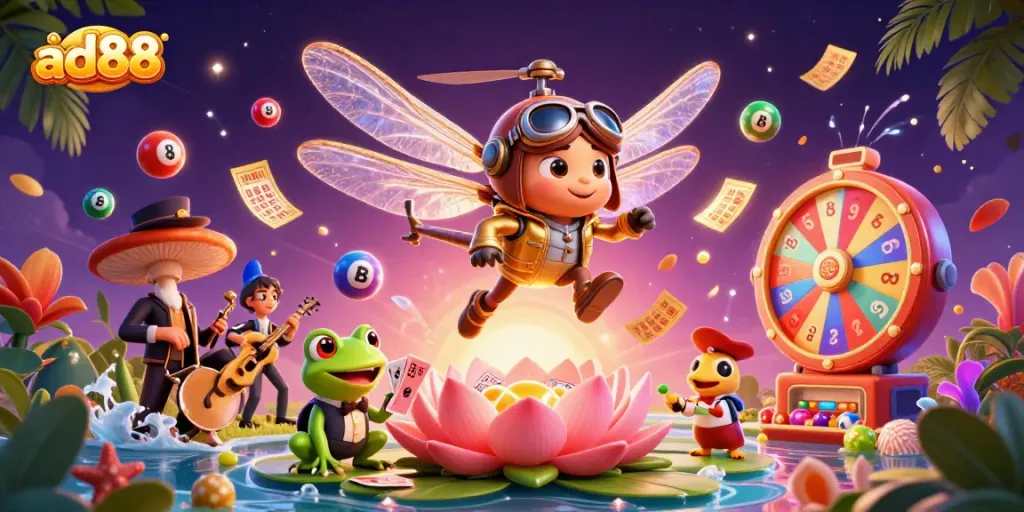 Experience excitement at ad88 with a vibrant casino scene featuring dynamic characters and engaging gambling elements.