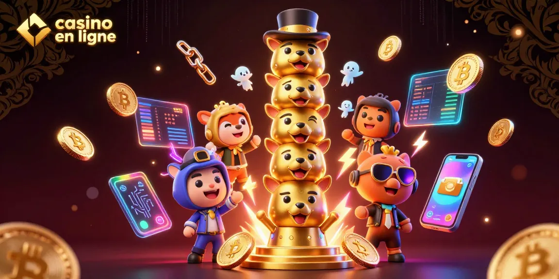 Découvrez une scène dynamique de casino en ligne avec des éléments de jeux de crypto-monnaie.