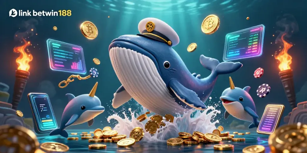 Membuka link betwin188 dengan ilustrasi paus kartun raksasa dan teman-teman laut yang meriah.