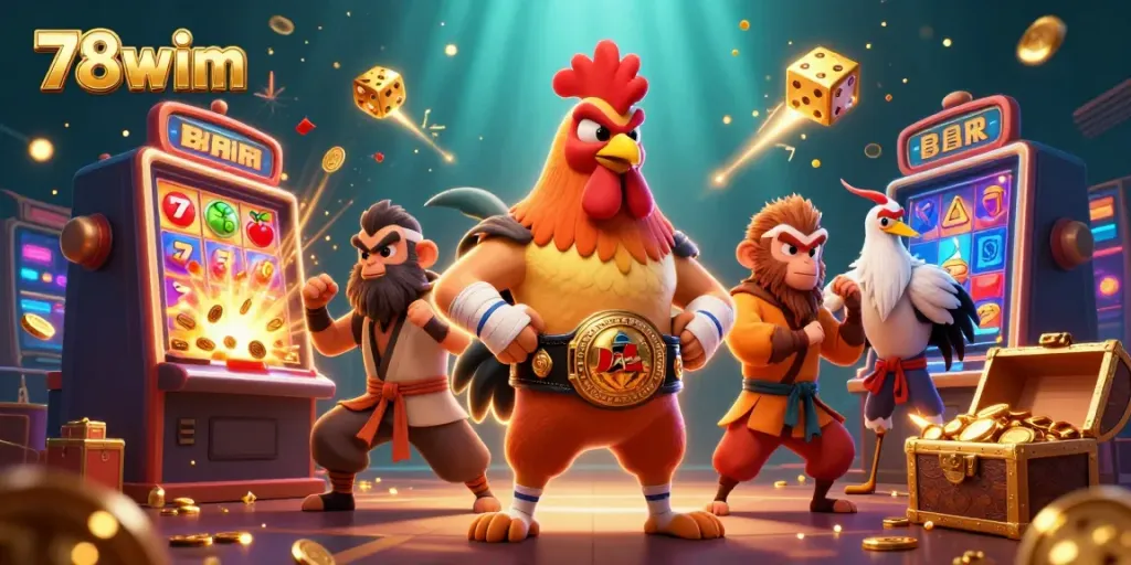 Experience thrilling gameplay with 78wim’s vibrant casino characters amidst jackpot excitement.