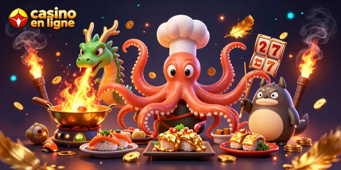 Découvrez un monde captivant de casino en ligne avec un chef sushi poulpe et un dragon.
