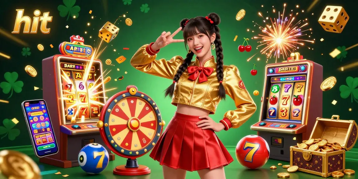 Hit wins big with vibrant 3D visuals in a premier casino scene showcasing slot jackpots and festive elements.