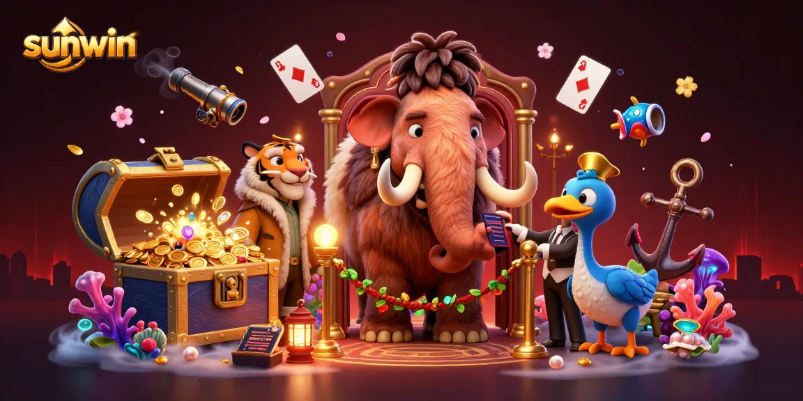 Experience sunwin's vibrant gaming atmosphere with lively characters and rich casino elements.