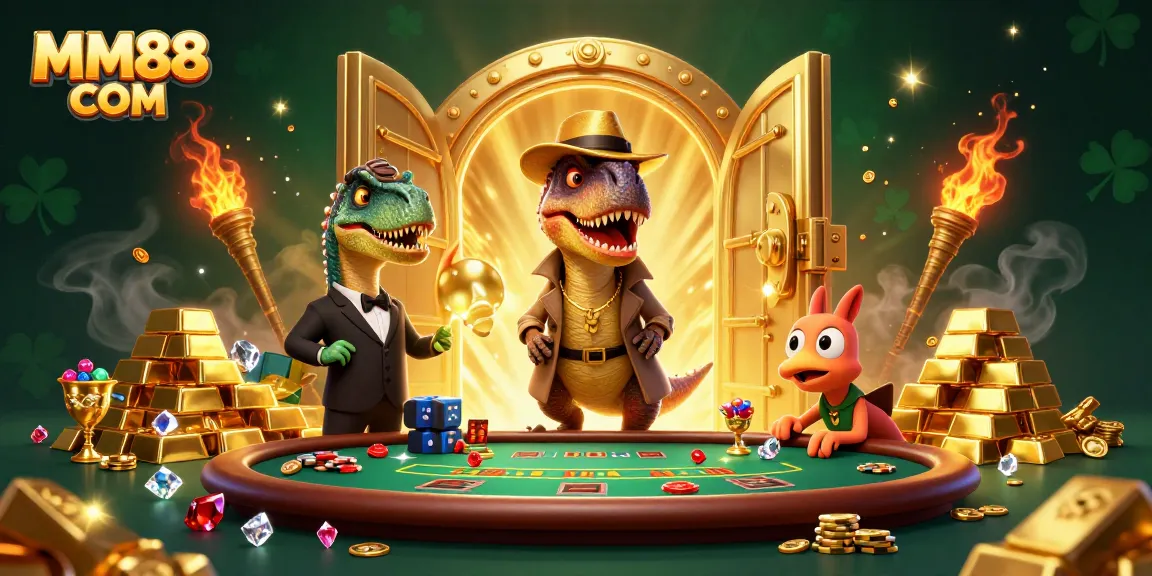 Enjoy the thrilling experience at MM88 COM with animated characters engaging in action-packed casino gaming.