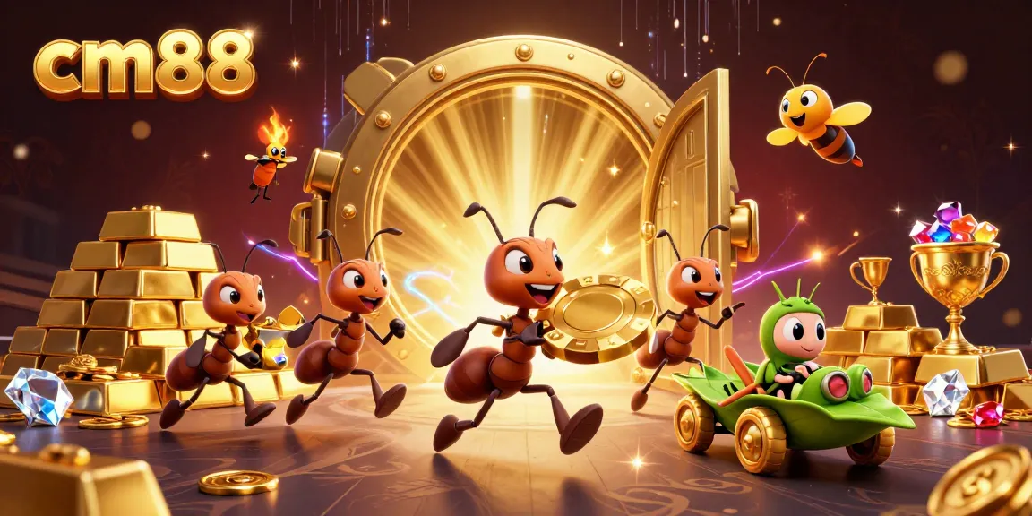 Engaging cm88 animated scene of ants on a heist featuring poker chips and treasure