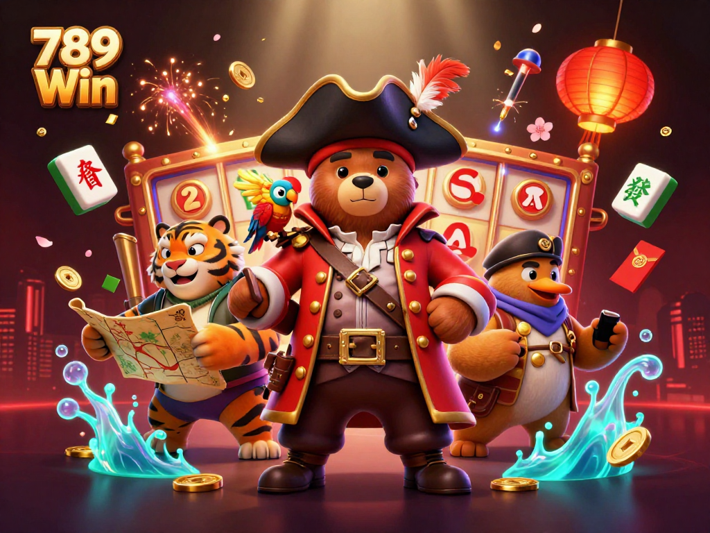 Engage in thrilling gameplay at 789 Win with dynamic 3D casino characters and festive elements.