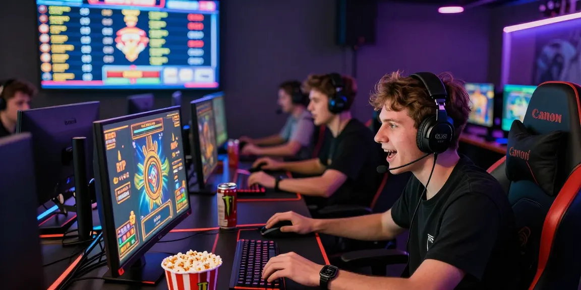 Diverse players at computers enjoying online slots at https://gravatar.com/playbook88official, highlighting high RTP rates.