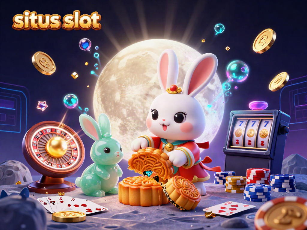 Experience thrilling gameplay at situs slot with dynamic golden coins, poker chips, and a cartoon rabbit theme.