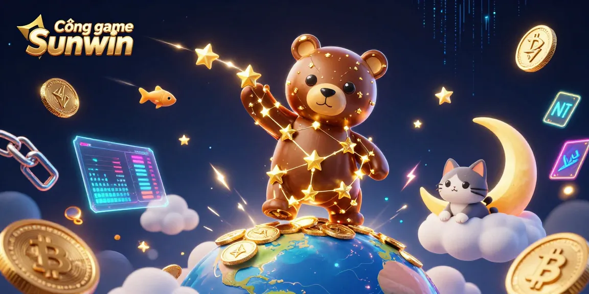 Experience gaming excitement at Cổng game Sunwin with vibrant animated elements, coins, and celestial characters!