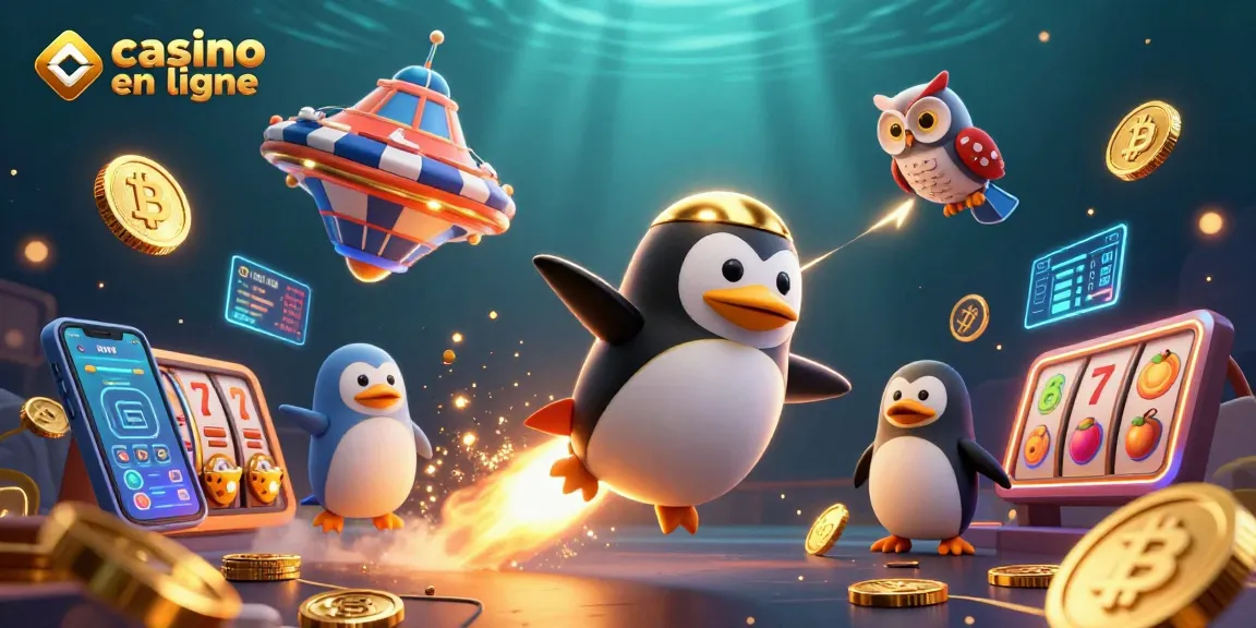 Jouez à casino en ligne avec un pingouin doré propulsé par une fusée en pleine aventure spatiale