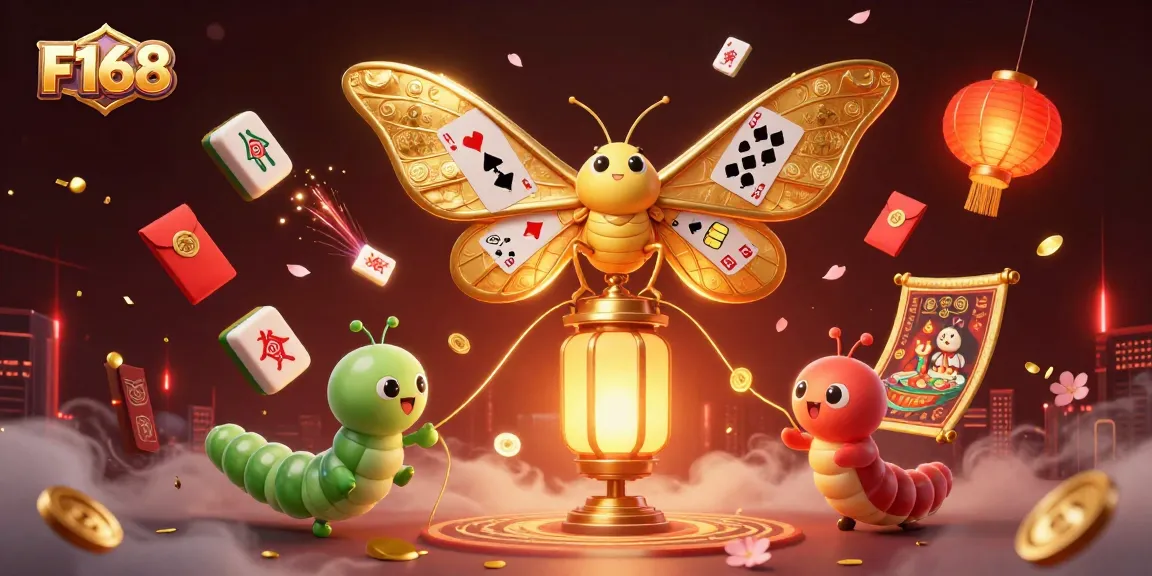 Experience F168's gaming world through a dynamic 3D scene filled with vibrant elements.