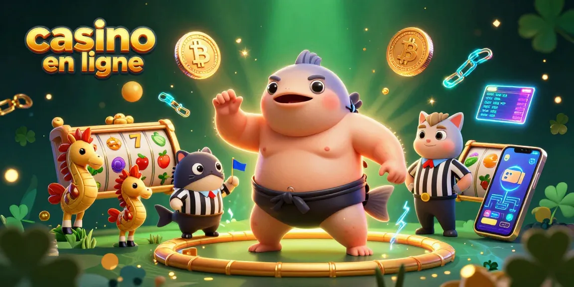 Participez à un casino en ligne captivant avec des machines à sous vibrantes et un poisson-globe dans un cadre animé.