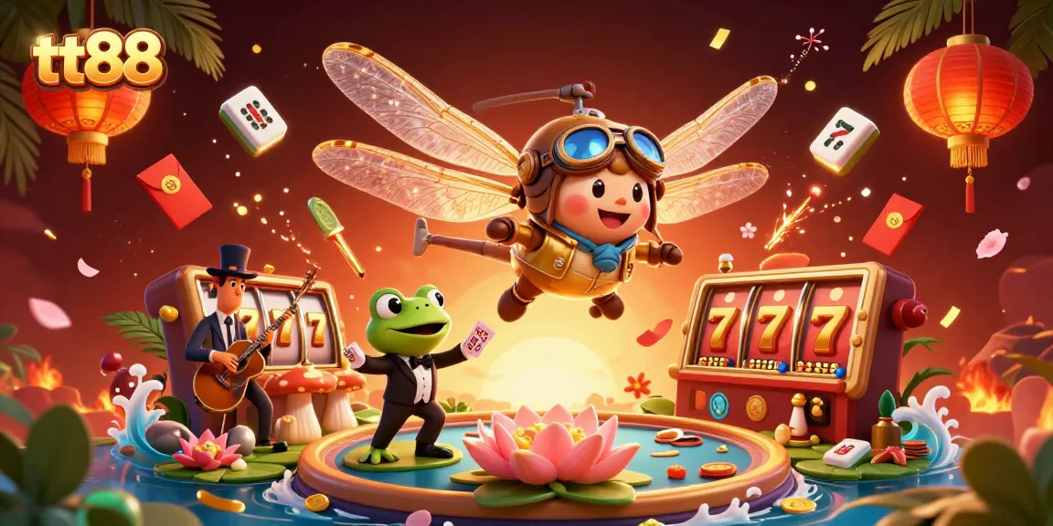 Experience the thrill of tt88 as a dragonfly pilot hovers over a lily pad casino with a frog dealer and cricket musicians.
