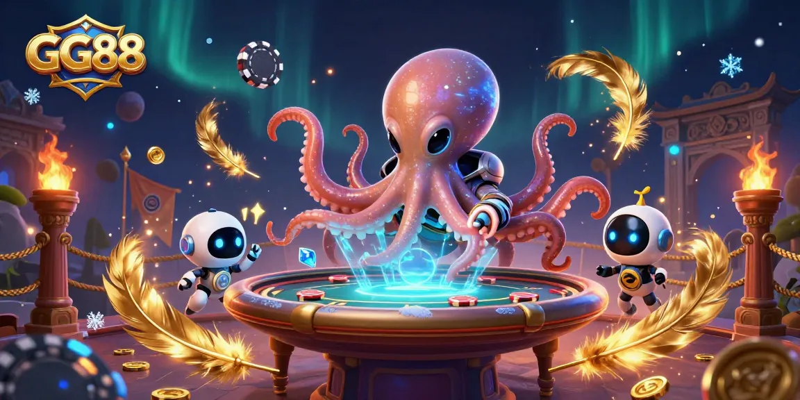 Play poker with GG88's vibrant alien octopus in an ultra-detailed casino universe.
