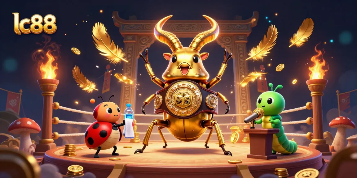 Experience excitement with lc88 in a colorful 3D casino showdown with a fighting beetle and charming characters.