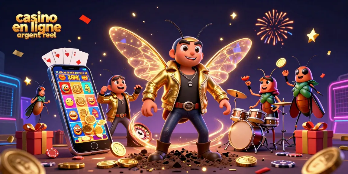 Visualisez le casino en ligne argent réel avec une scène animée de jeux de casino en 3D.