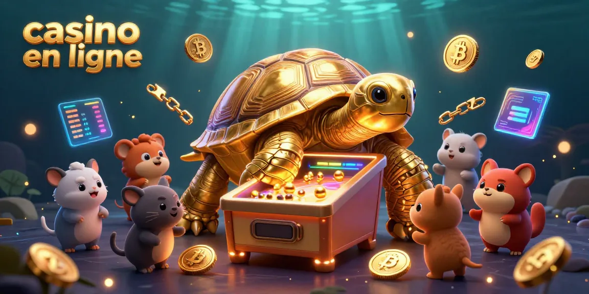 Jeu captivant sur casino en ligne illustré par une tortue dorée géante et des animaux attentifs.