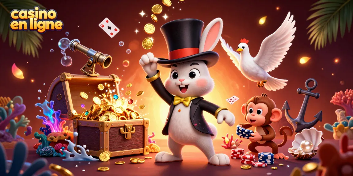 Plongez dans l'univers du casino en ligne avec un magicien, une colombe et un singe joueur.