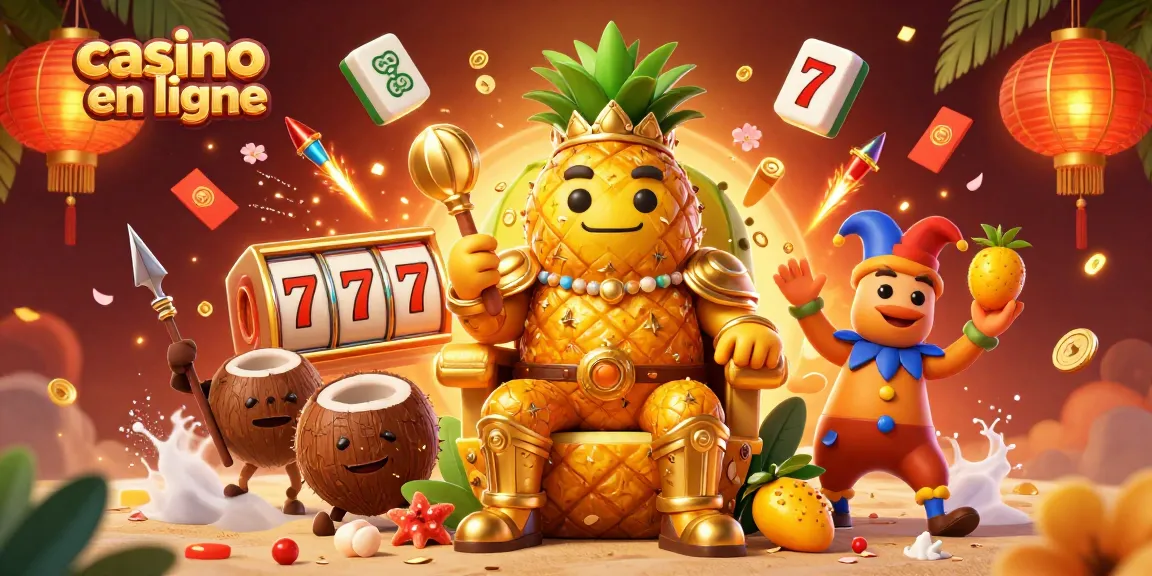 Jouez à des jeux de casino en ligne passionnants avec le roi ananas et ses soldats dans un décor vibrant.