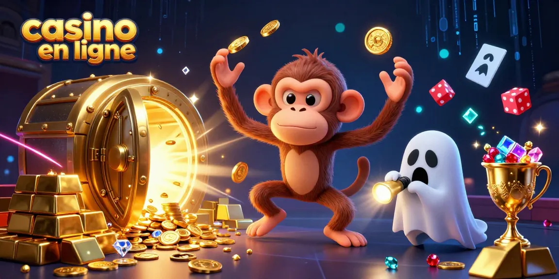 Casino en ligne : un singe farceur et un chiot chasseurs de fantômes s'amusent au casino.