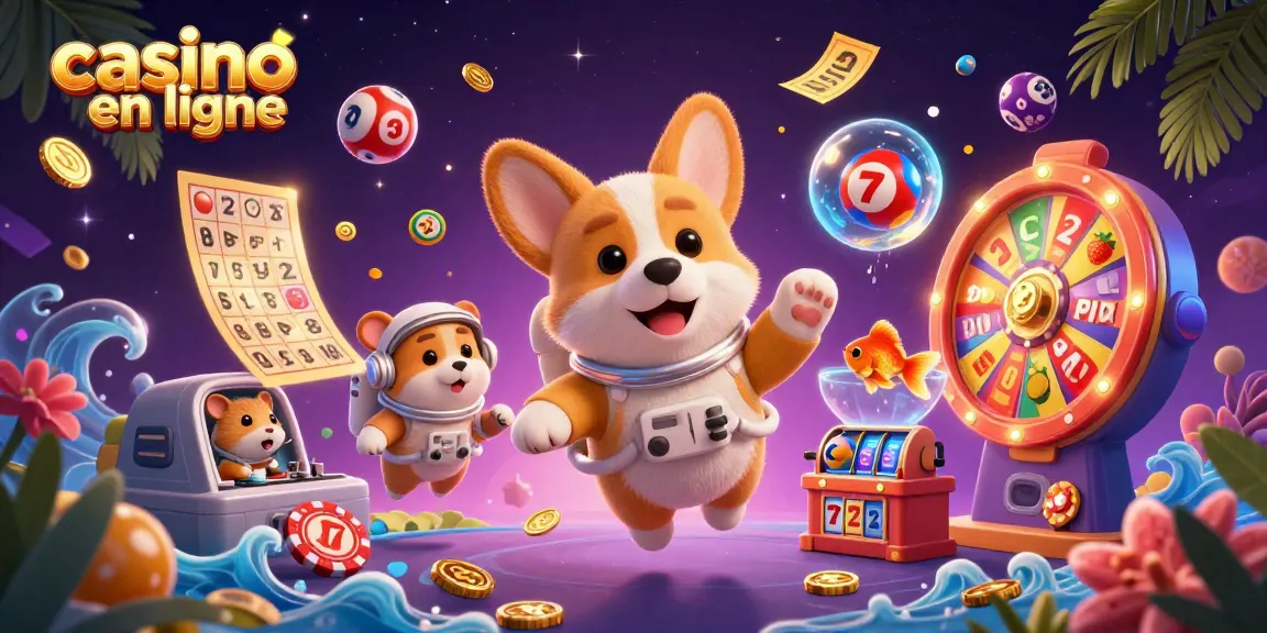 Découvrez une scène animée d'un casino en ligne avec un corgi astronaute et des éléments de jeu innovants.