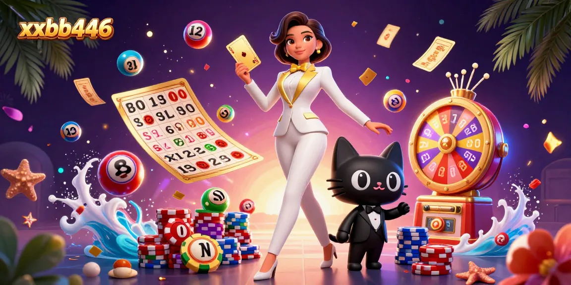 Experience the thrill of xxbb446 as a glamorous dealer captivates with cards amidst dynamic gaming elements.