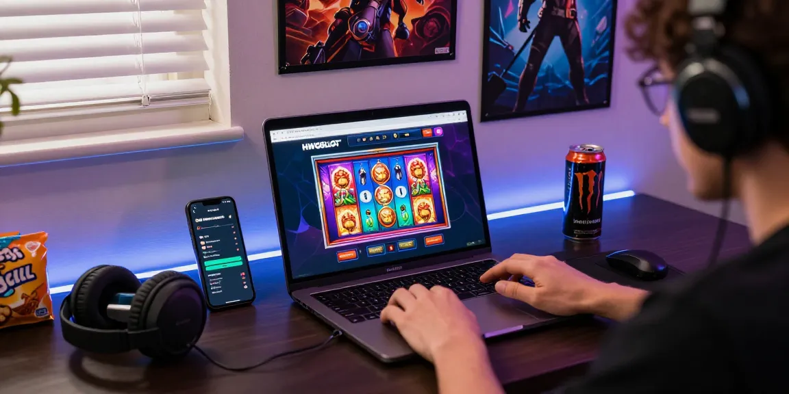 Immersive gaming experience on HWGSLOT platform, featuring vibrant graphics and cozy gaming setup.