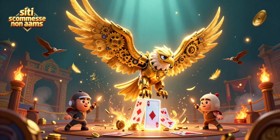 Scommetti sui migliori siti scommesse non aams con il potente aquila d'oro che vola tra carte olografiche.