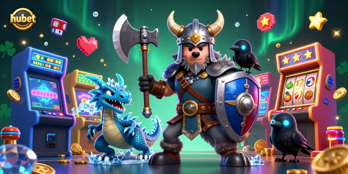 Engage with hubet's vibrant 3D illustration featuring an epic Viking wolf warrior and his companions in a casino-themed adventure.