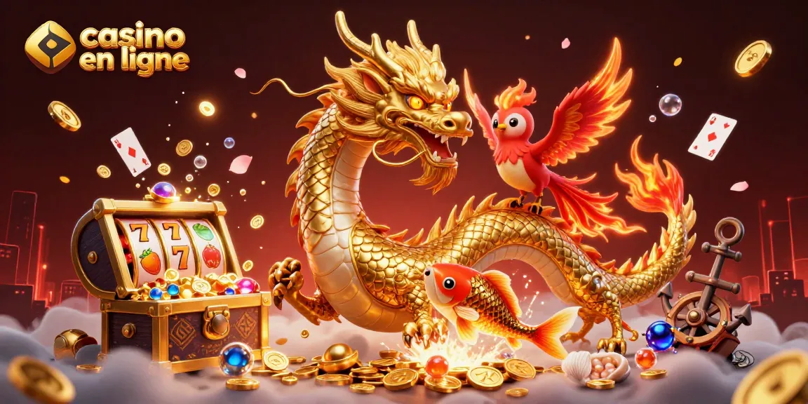 Vivez l'excitation du casino en ligne avec un dragon, un phœnix et un poisson chanceux.