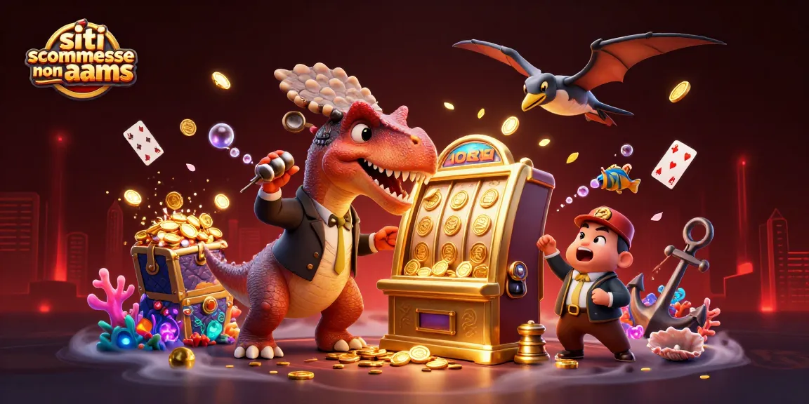 Un pachicefalosauro colpisce una slot machine d'oro sui siti scommesse non AAMS per vincere monete jackpot.