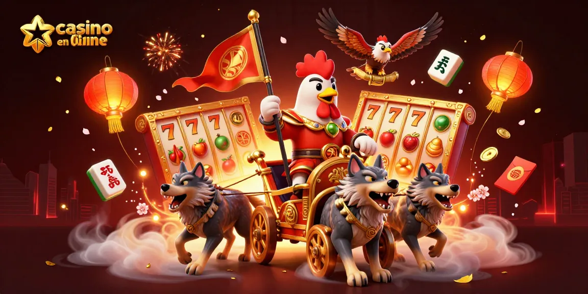 Profitez d'une expérience palpitante dans un casino en ligne avec cette scène dynamique d'un seigneur coq sur son chariot en or.