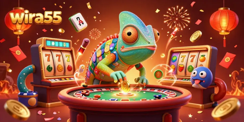Permainan slot yang mendebarkan di wira55 dengan desain menarik dan simbol keberuntungan.