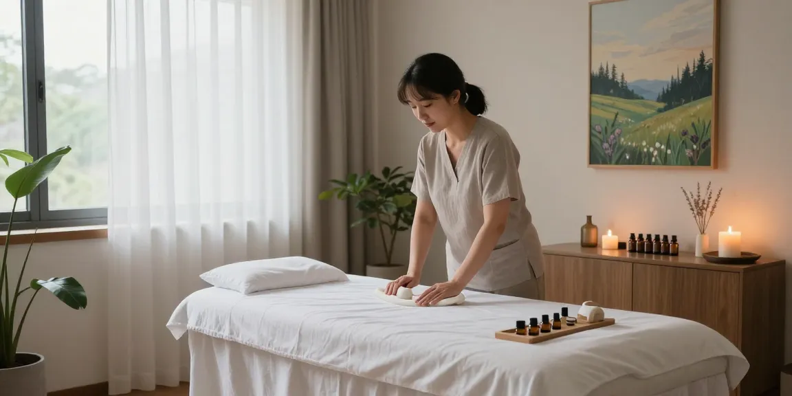 Relaxing massage therapy room setting in 오산, featuring soothing ambiance and essential oils.