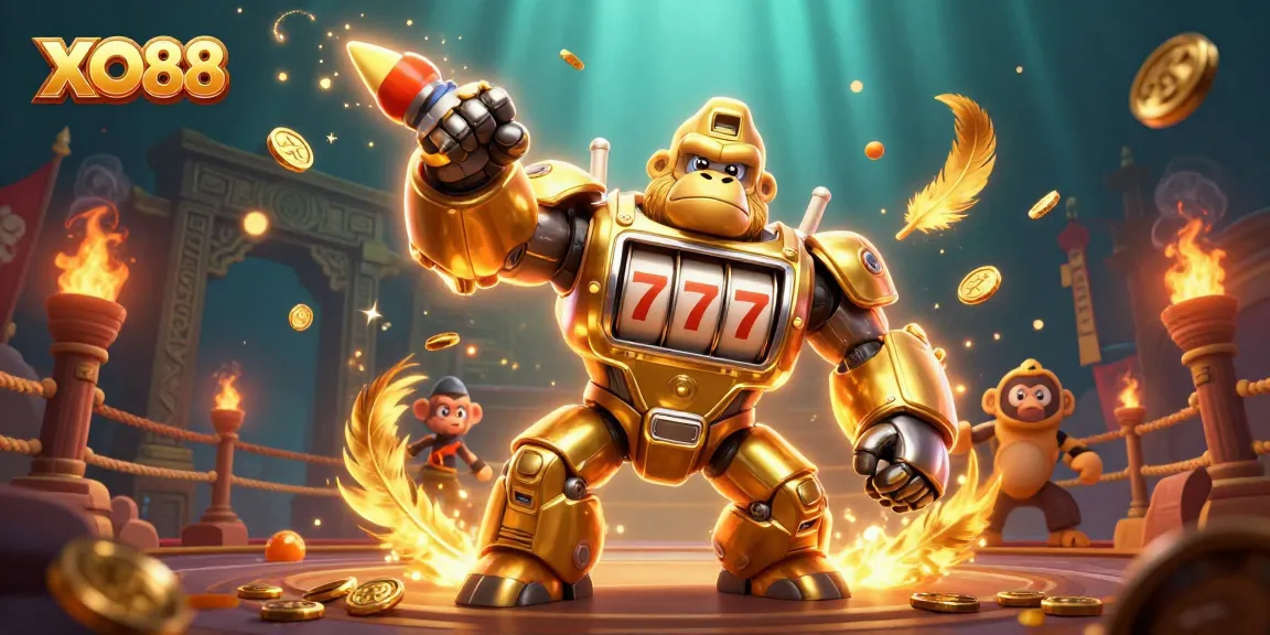 Engage with exciting XO88 gaming adventures featuring a golden mech in action.