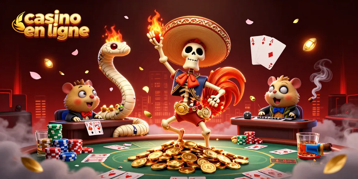 Jouez au casino en ligne avec des personnages captivants dans une scène dynamique remplie de détails.